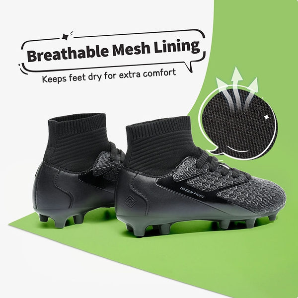 Boys & Girls High Top Youth Football Cleats - ALL BLACK - 3